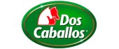 Logo of Dos Caballos with a green oval background, featuring a stylized red and white horse head silhouette on the left and the text "Dos Caballos" on the right.