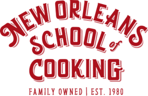 Logo of "New Orleans School of Cooking" in red text, with "Family Owned | Est. 1980" beneath.