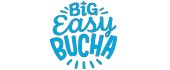 Logo of "Big Easy Bucha" in bold blue letters with decorative rays surrounding the text.