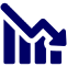 A dark blue downward trending arrow with a graph and bar chart design, indicating a decrease or decline.