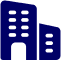 Icon of two blue office buildings, one taller than the other, with windows and a large doorway on the left building.